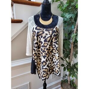 Poeme Women's Multicolor Polyester Long Sleeve Scoop Neck Pullover Blouse Size S